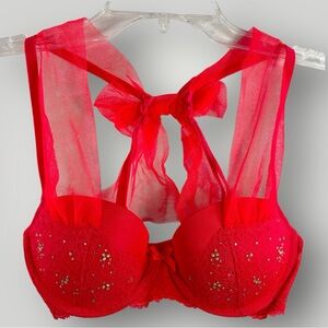 Victoria's Secret 32C Dream Angels Balconet Rhinestone Bling Decorative Coral